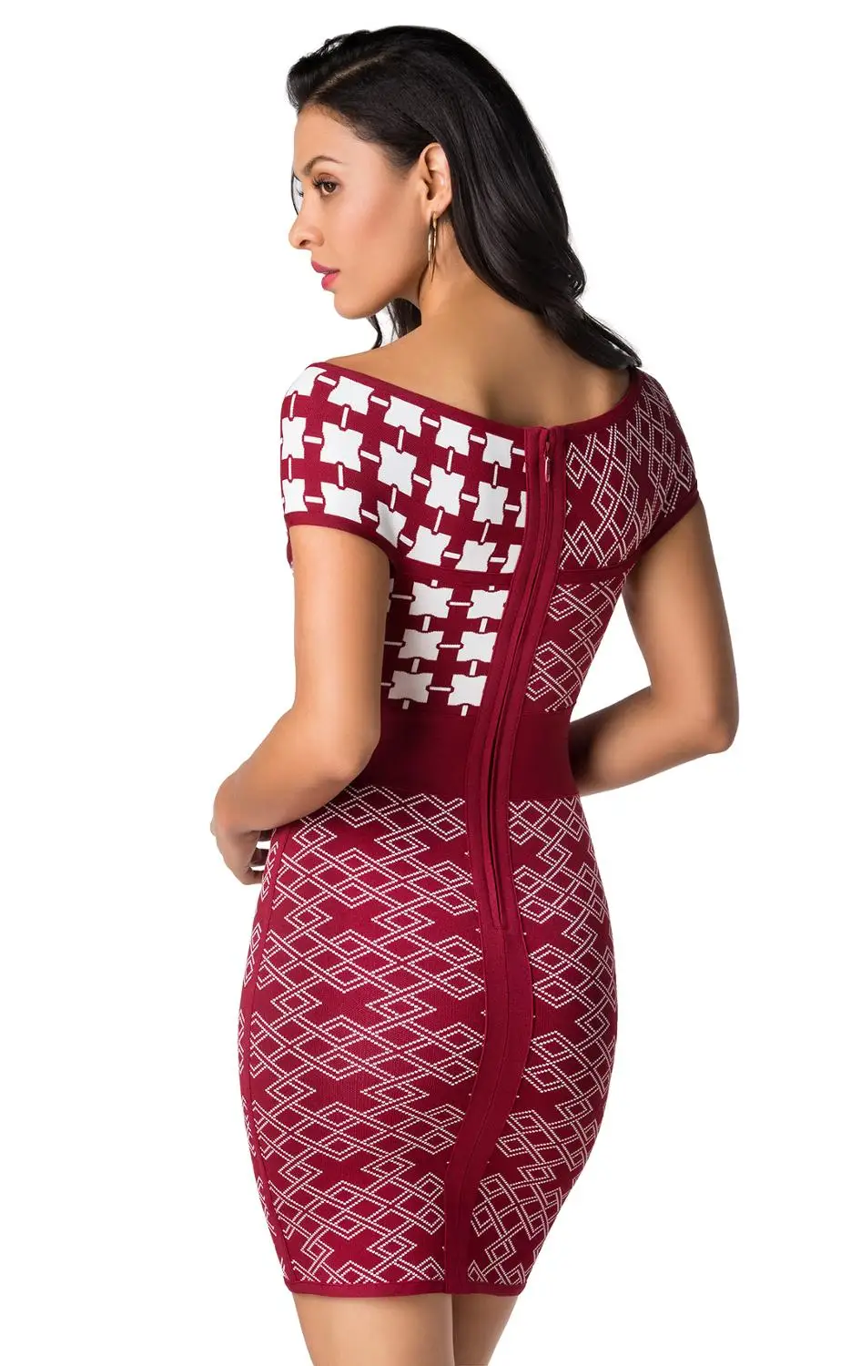 

2019 New Women black red v neck short sleeve Celebrity evening party bodycon bandage dresses wholesale