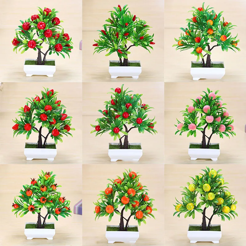 

Apple Tree Simulation Fake Flower Bonsai Potted Plant Living Room Dining Table Home Creative Mini Tree Rich Fruit Orange Decor