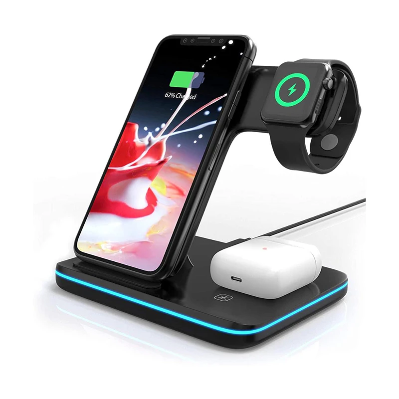 

3 In 1 Qi Wireless Charger Stand for Apple Watch SE 6 5 Airpods Pro 15W Fast Charging Dock Station For iPhone 13 12 11 XS XR X 8