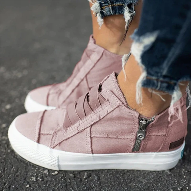 

Women Flat Shoes New Vulcanized Shoes Canvas Couple Models Breathable Non-slip Sneakers Solid Color Comfortable Zipper Women's99