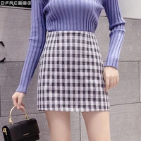 new 2020 autumn winter high waist plaid woman skirts causal a line mini tartan skirt female vintage slim checkered mujer faldas