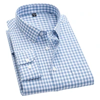 aoliwen men 100 cotton blue white plaid long sleeve short sleeve shirt 5xl spring summer button casual fashion slim fit shirt