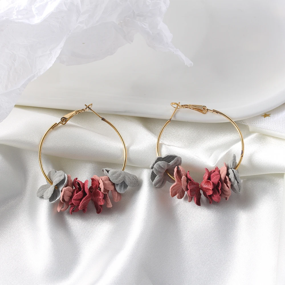 

HPXmas Bohemian Colorful Petal Circle Earring for Women Brincos 2019 Boucle Brincos Fabric Flower Drop Earrings Jewelry