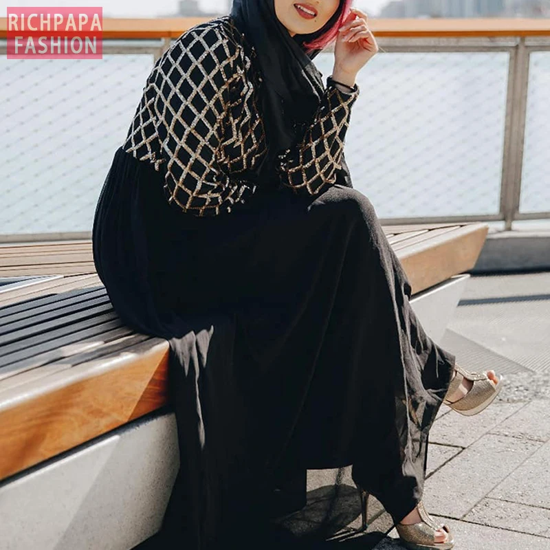 Sequin abaya Дубай турецкий хиджаб мусульманское платье Абая для женщин платья халат