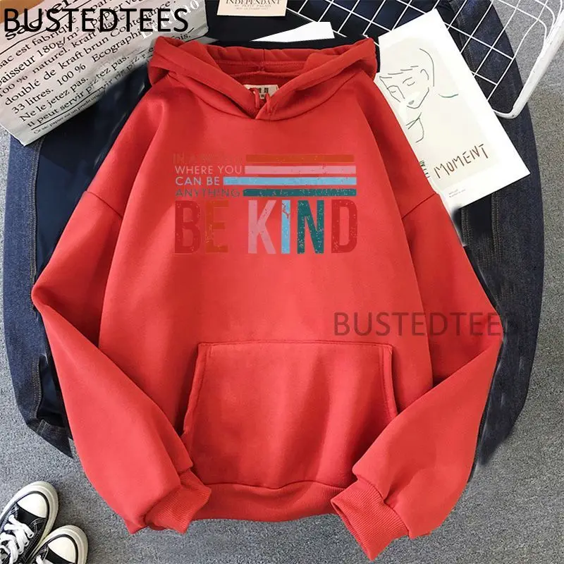 

Be Kind Print Women Hoodies Casual Harajuku Cute Ulzzang Vintage Streetwear Hipster Long Sleeve Cotton Hooded Hoodies Female