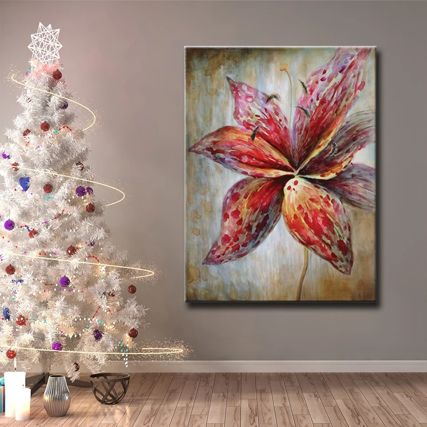 

Large sizes beautiful big red flowers Hand-painted abstract canvas oil painting Home decor for living room unframed