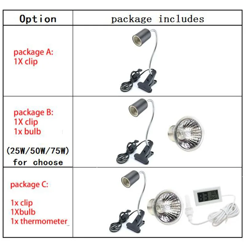 

UVAUVB Reptile lamp bulb Set with Clip Turtle Bulb Lamp Holder kit Thermometer Hygrometer Tortoises Basking Heating Lamp Kit