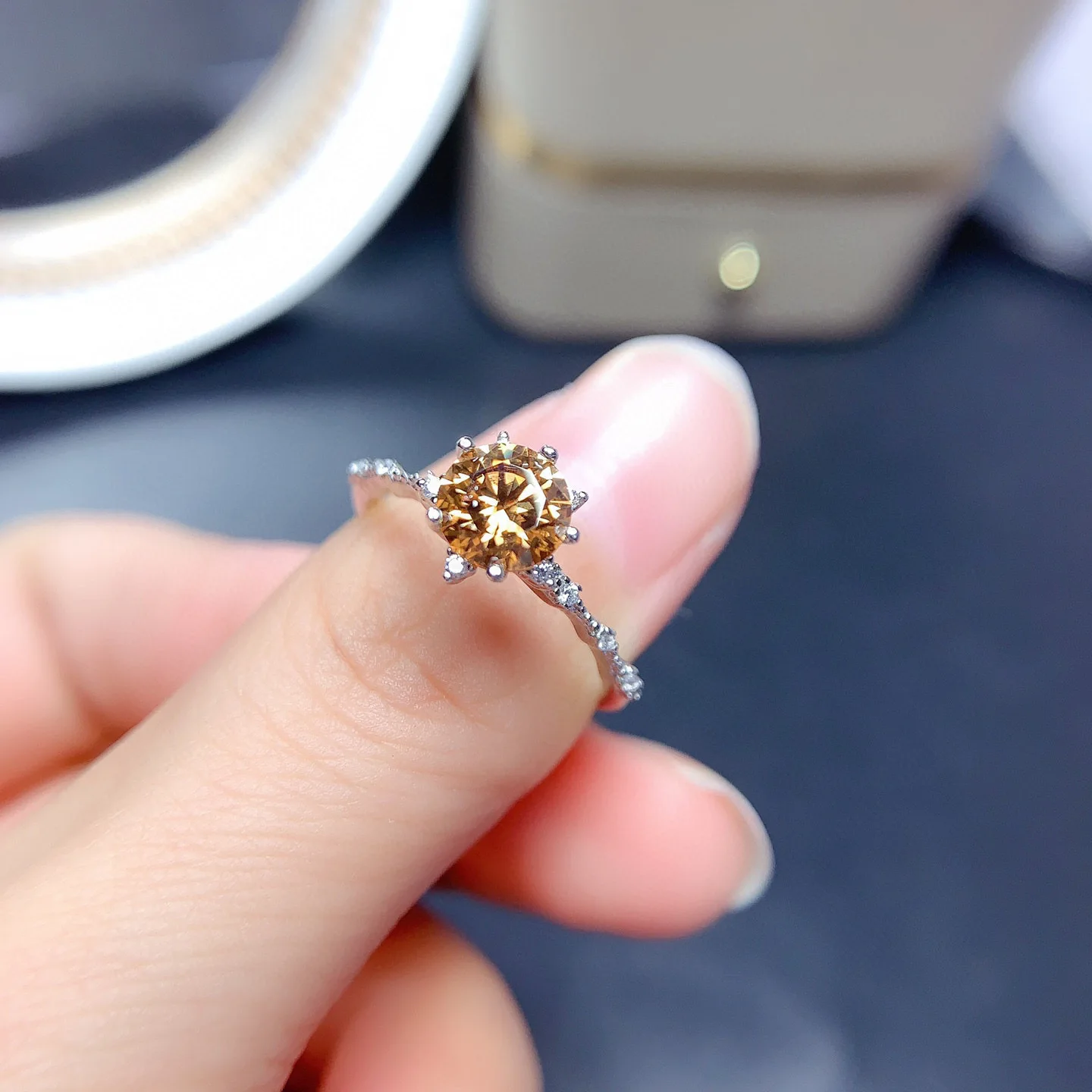 Модные серебряные кольца QTT Желтые Нежные фианитовые на палец винтажные