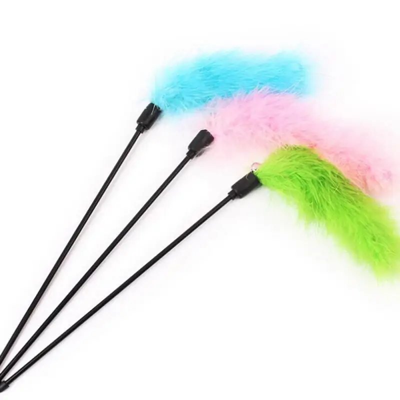 

Pet Kitten Supplies Accessories Colorful Turkey Feathers Tease Cat Stick Teaser Pet Interactive Toy Random Color Cat Funny Stick