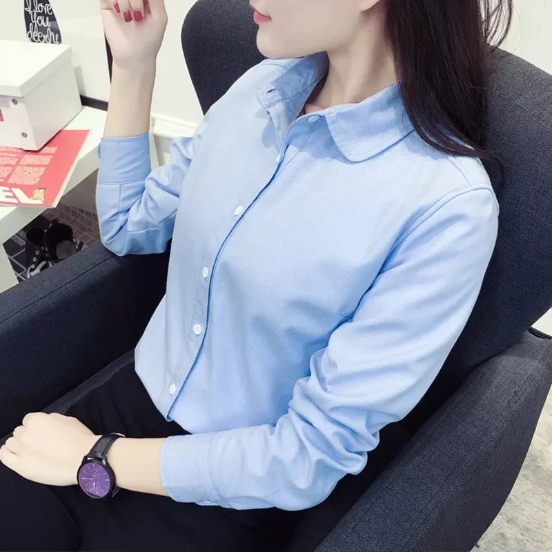 

Autumn women's dress Oxford spinning long sleeve shirt slim Han Fan casual bottoming professional shirt tooling logo