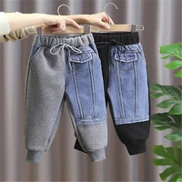 children boys warm denim pants winter kids fashion thick velvet long trousers for baby toddler cotton clothes outfits costume 7y