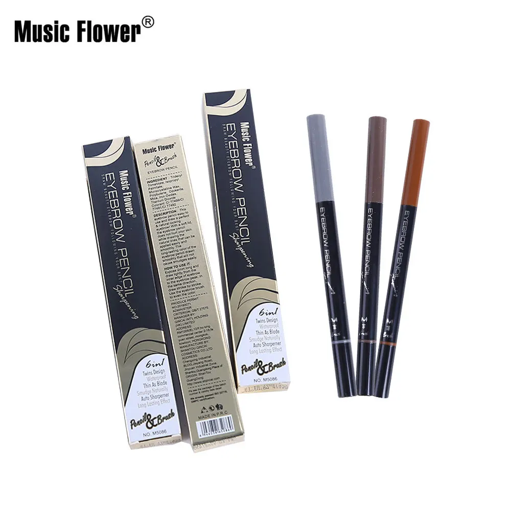 Карандаш для бровей Music flowe 3 в 1 треугольный водостойкий и устойчивый к поту