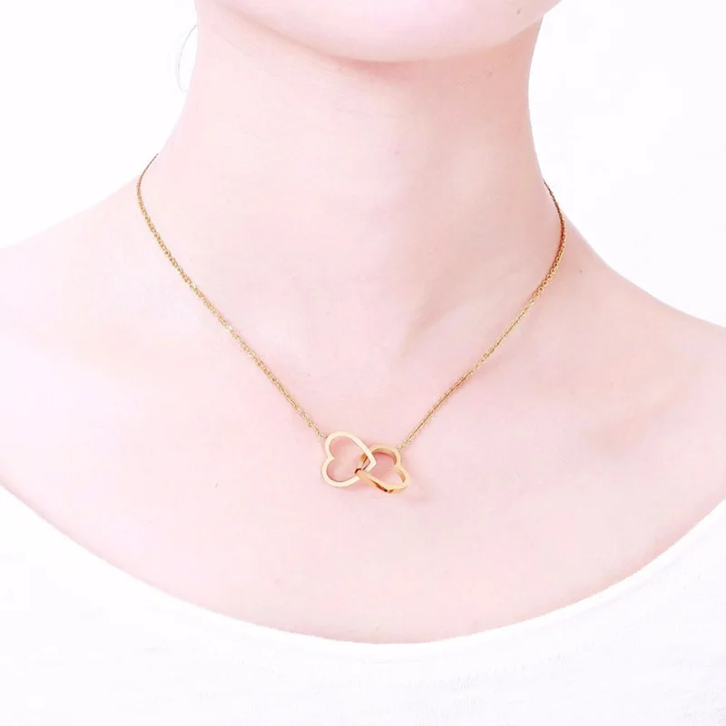 Модные ожерелья с двойным сердцем подвески для женщин любовь свадебные