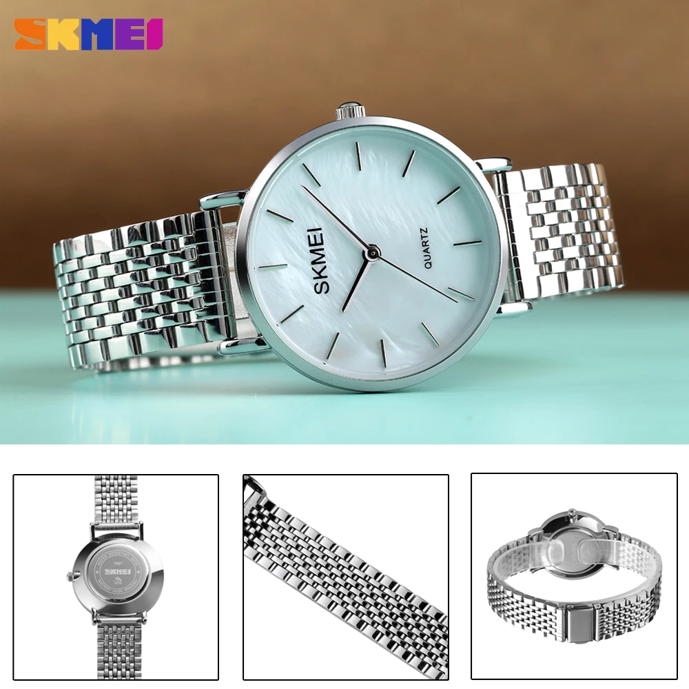 Часы SKMEI женские кварцевые люксовые простые Стильные наручные с браслетом из