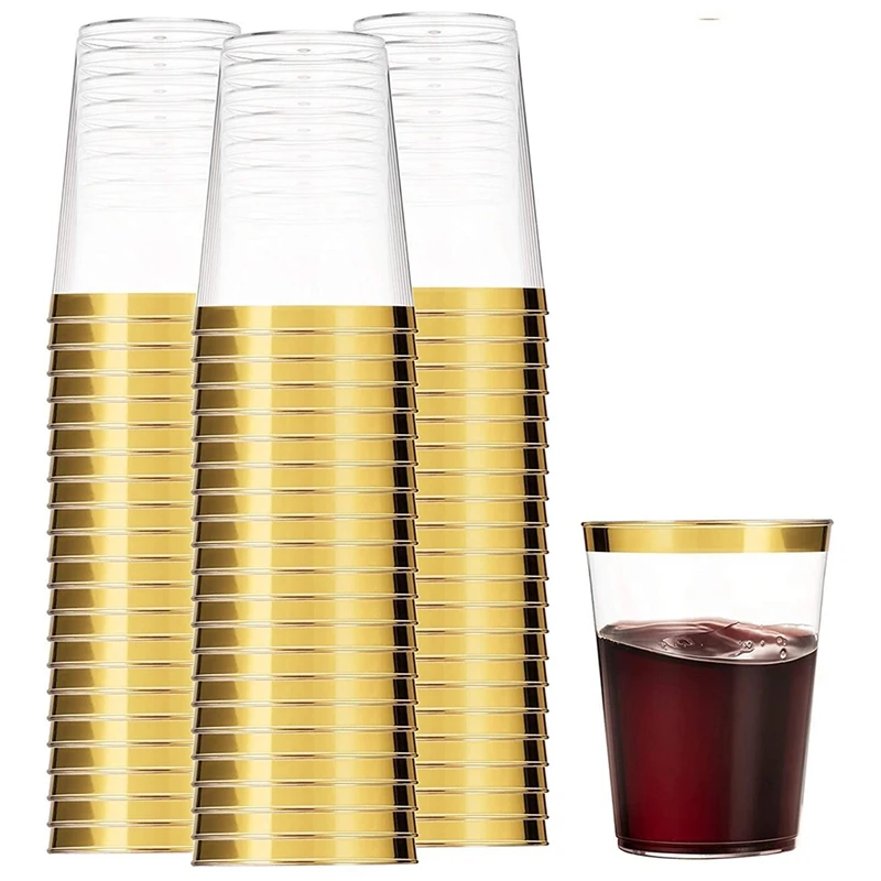 Gold Plastic Cups Clear Plastic Wine Cups Tumblers Gold Rimmed Cups Fancy Disposable Wedding Cups Party Cups