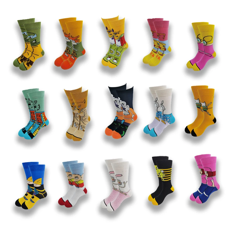 Мужские Мультяшные аниме хлопковые носки счастливые забавные носки индивидуальные крутые короткие носки уличная мода Skarpety швейный узор