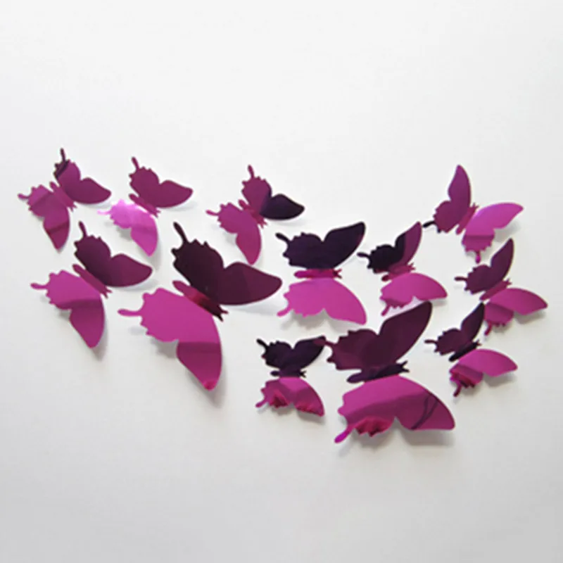 Mirror Purple NieNie, 12 шт./лот, 3D полые наклейки на стену с бабочками для детских комнат, домашний декор, сделай сам, бабочки, наклейки на холодильник, наклейки для украшения комнаты - Цвет: Mirror Purple