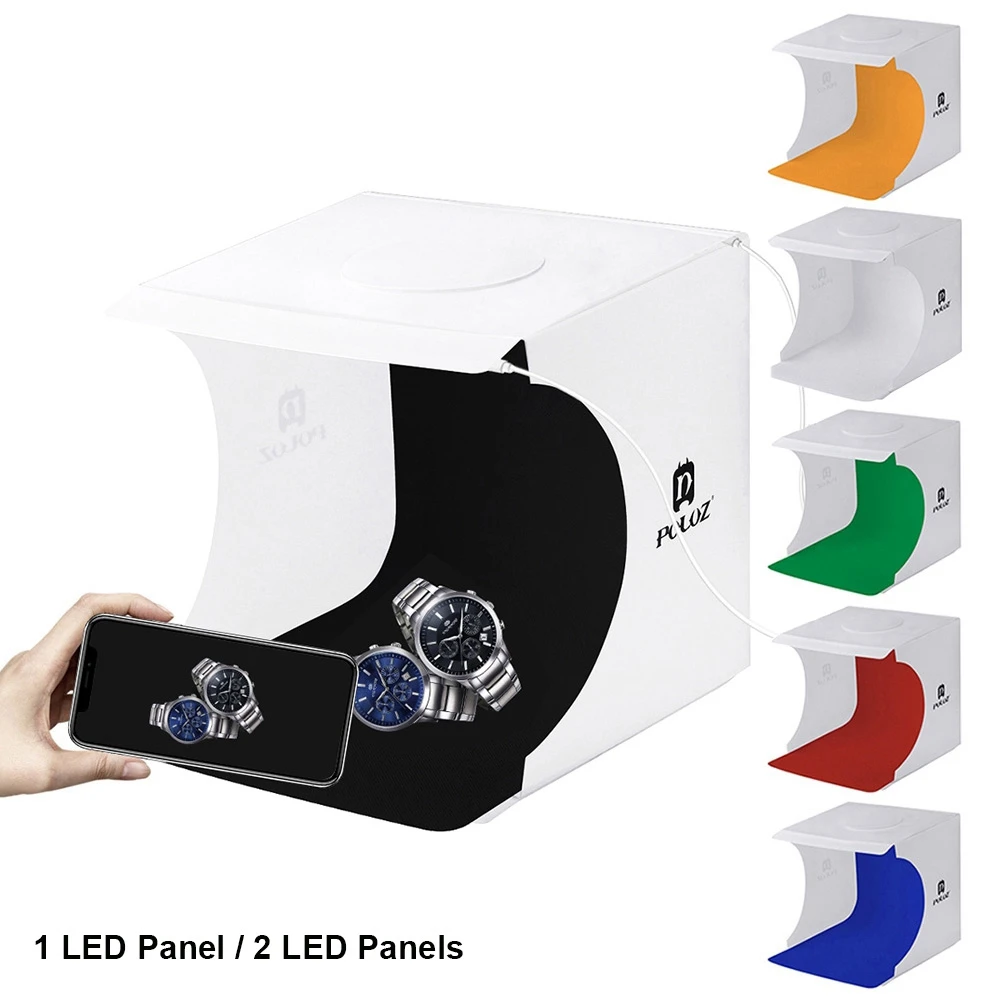 

PULUZ Photo Studio Box Portable 1/2LED Lightbox Photography Shooting Tent Box Softbox 6 Background LED Folding Studio Photo kits