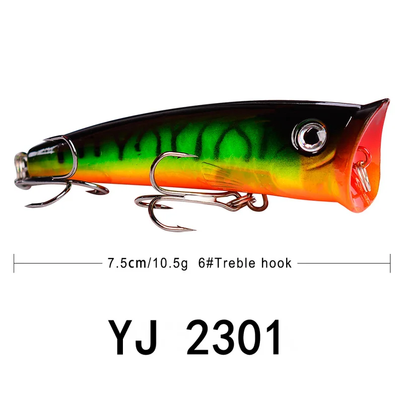 

1 Pcs Popular 7.5cm 10.5g Popper Fishing Lure Hard Artificial Bait with 2 Treble Hooks Fishing Wobblers Crankbait Pesca Iscas