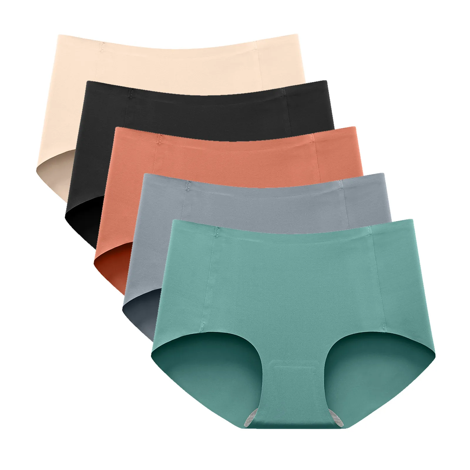 

5PCS Women's Sexy Cool One-Piece Seamless Cotton Panties Ice Silk Breathable Mid-Waist Solid Briefs Seamless Soft Woman Lingerie