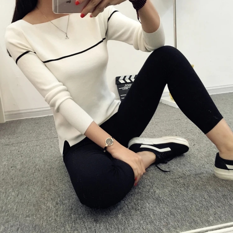 OHCLOTHING полосатый свитер с воротником, свитер, Осеннее тонкое пальто, платье, женская рубашка, осенняя Женская куртка