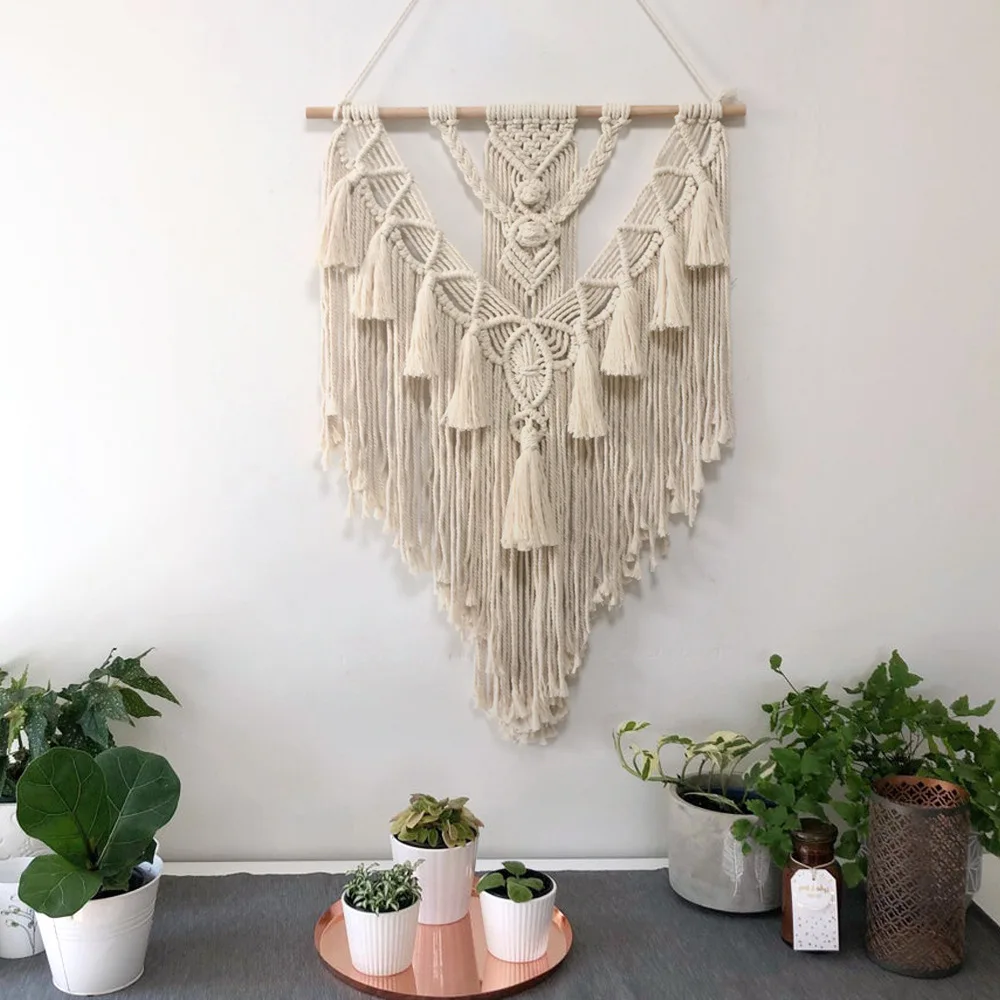 

Beige Macrame Wall Hanging Tapestry Wall Decor Bohemian Feather shape Woven Homestay Hotel Home Decoration Hand-woven Nordic
