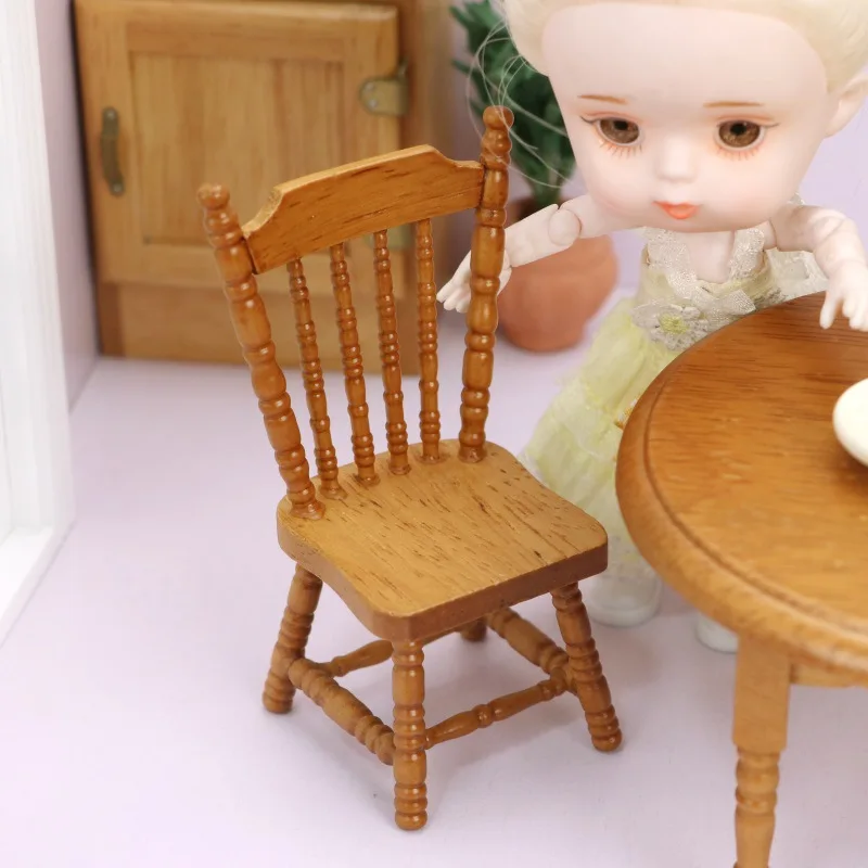 Simulation Wooden Toy 1:12 Mini Furniture Accessories Kitchen Decoration Ob11 Round Table With Chair Brown And Model |