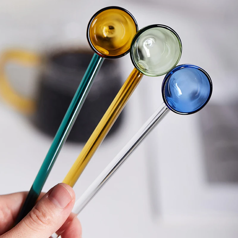 Бытовая красочная стеклянная ложка с длинной ручкой для сока прозрачная