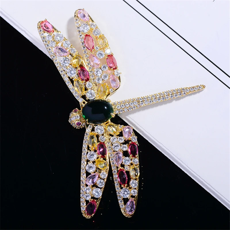 Большой стрекоза брошь в виде желтого и красного цветов стразы броши Винтаж