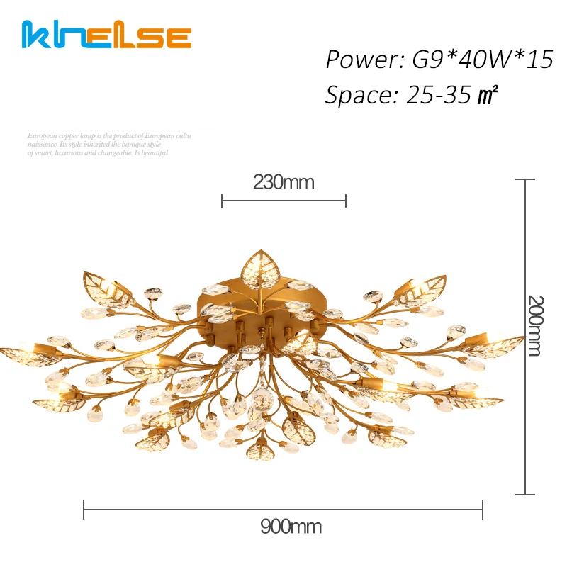 15 Light Gold Khelse Хрустальный потолочный светильник романтическая лампа для спальни освещение комнаты DIY современный золотой черный светодиодный K9 спальня Хрустальное освещение - Цвет корпуса: 15 Light Gold