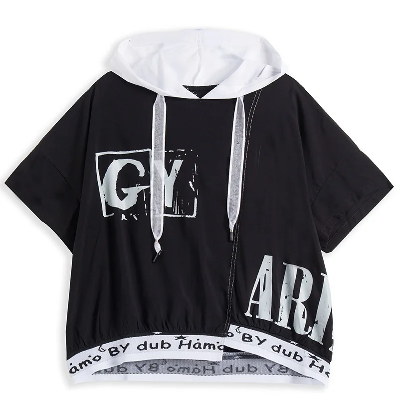 

2021 Hooded Sweatshirt Colors Patched Short Sleeve Fashion Girls Summer Tops Waist Nipped Letter Print Women Hoodies Sudaderas