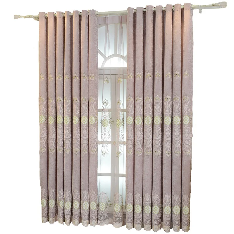 Шторы розовые в европейском стиле простые шенильные занавески с вышивкой для