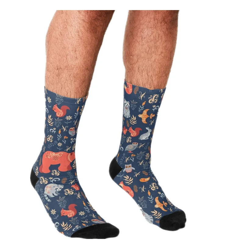 Модные мужские забавные носки с принтом Харадзюку сказочный лес лиса медведь