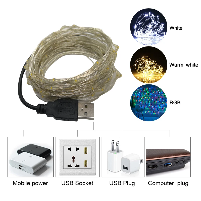 2 м/5 м/10 м зажим для фото USB светодиодный светильник-гирлянда s Сказочный светильник s светильник-гирлянда на батарейках рождественские украшения вечерние, свадебные, рождественские