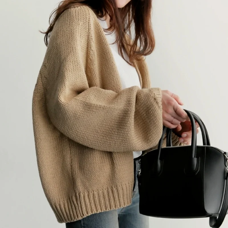 

Осенний вязаный кардиган, свитер, Женский винтажный Повседневный однотонный шерстяной женский свитер, пальто, корейские модные женские кар...