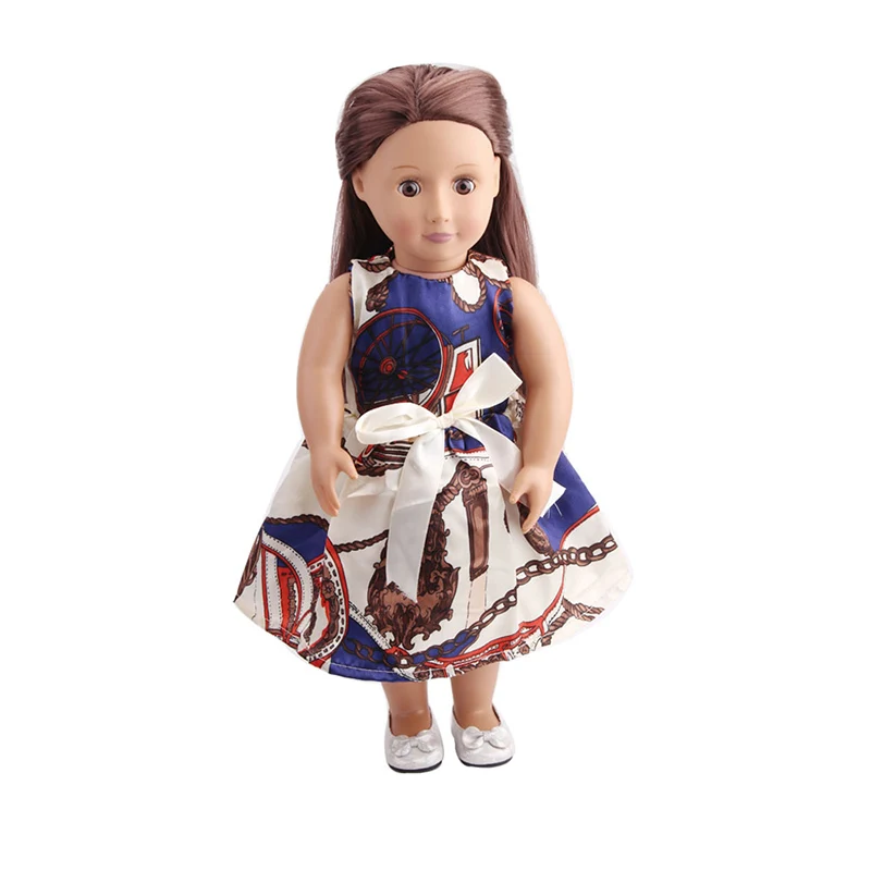 

18 Inch American Doll Girls Beige Printed Princess Evening Dress Newborn Baby Toys Accessories Fit 40-43 Cm Boy Dolls Gift c146