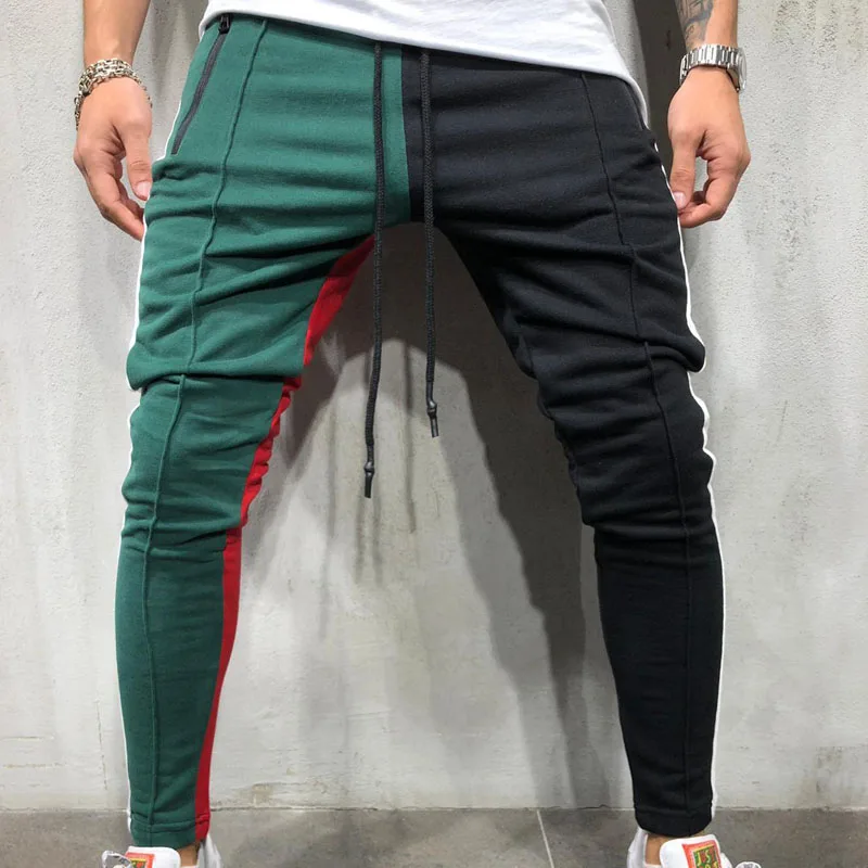 Облегающие Лоскутные тренировочные Мужские штаны для бега джоггеры уличная