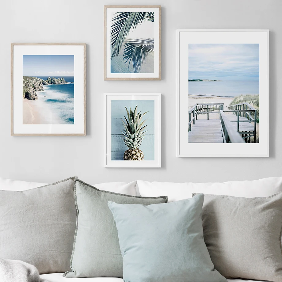 

Blue Tropical Beach Pineapple Van Coconut Tree Wall Art Canvas Painting Nordic Posters And Prints Wall Pictures For Living Room