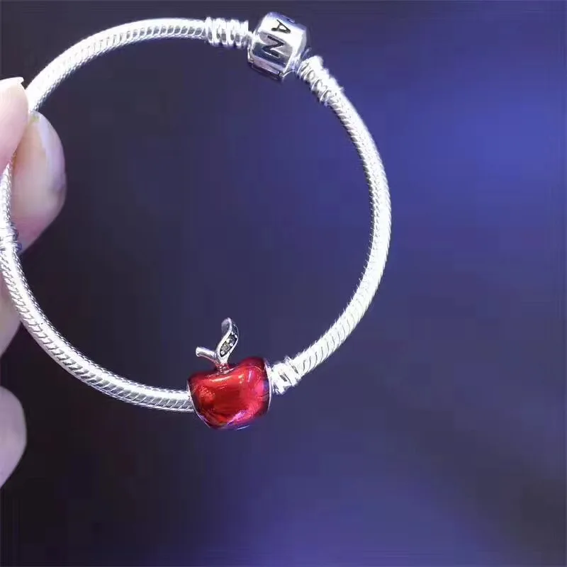 

2020 2017 Fashion Antique Silver Apple Charm Bracelets & Bangles For Women Handmade Enamel Crystal Beads Pulsera