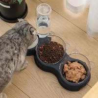 pet dogs cats double bowls with water fountain bottle automatic food water dog cat eat drinking water food feeer dish container
