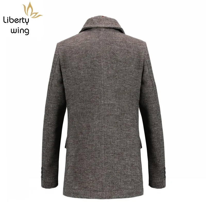 Мужской однобортный клетчатый шарф со съемными лацканами Однотонное шерстяное