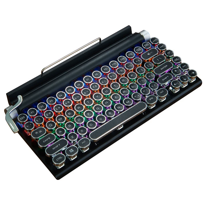

Typewriter Keyboard Wireless Bluetooth RGB Colorful Backlight Retro Mechanical Keyboard for Cellphone Tablet Laptop FKU6