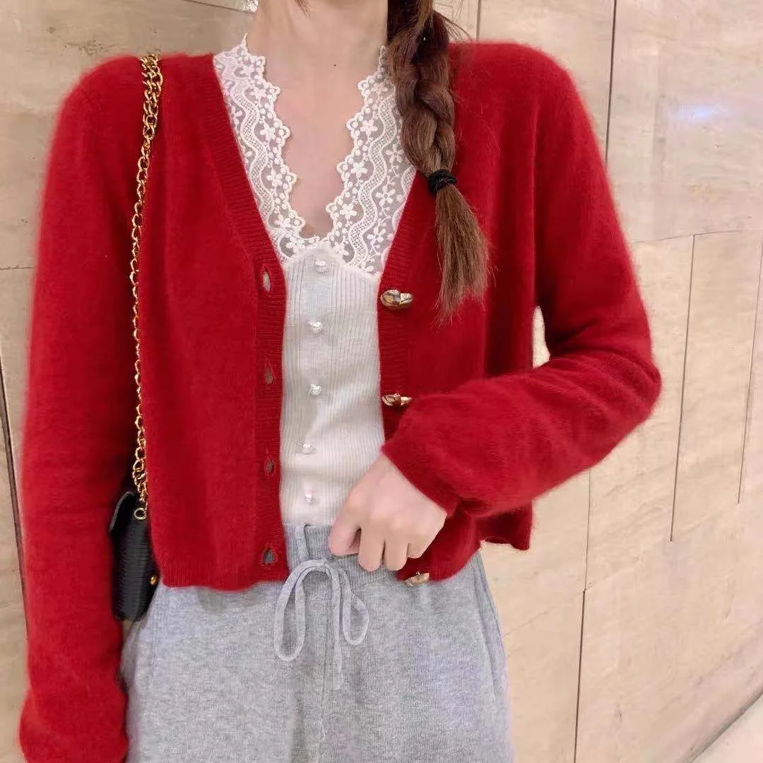 

Comelsexy Fashion V-Neck Lace Sweaters Streetwear 2021 High Quality Women Warm Retro Elegance Chic Sexy Slim Pullovers Tops