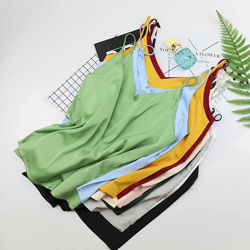 Женский Атласный топ облегающий однотонный без рукавов | Женская одежда