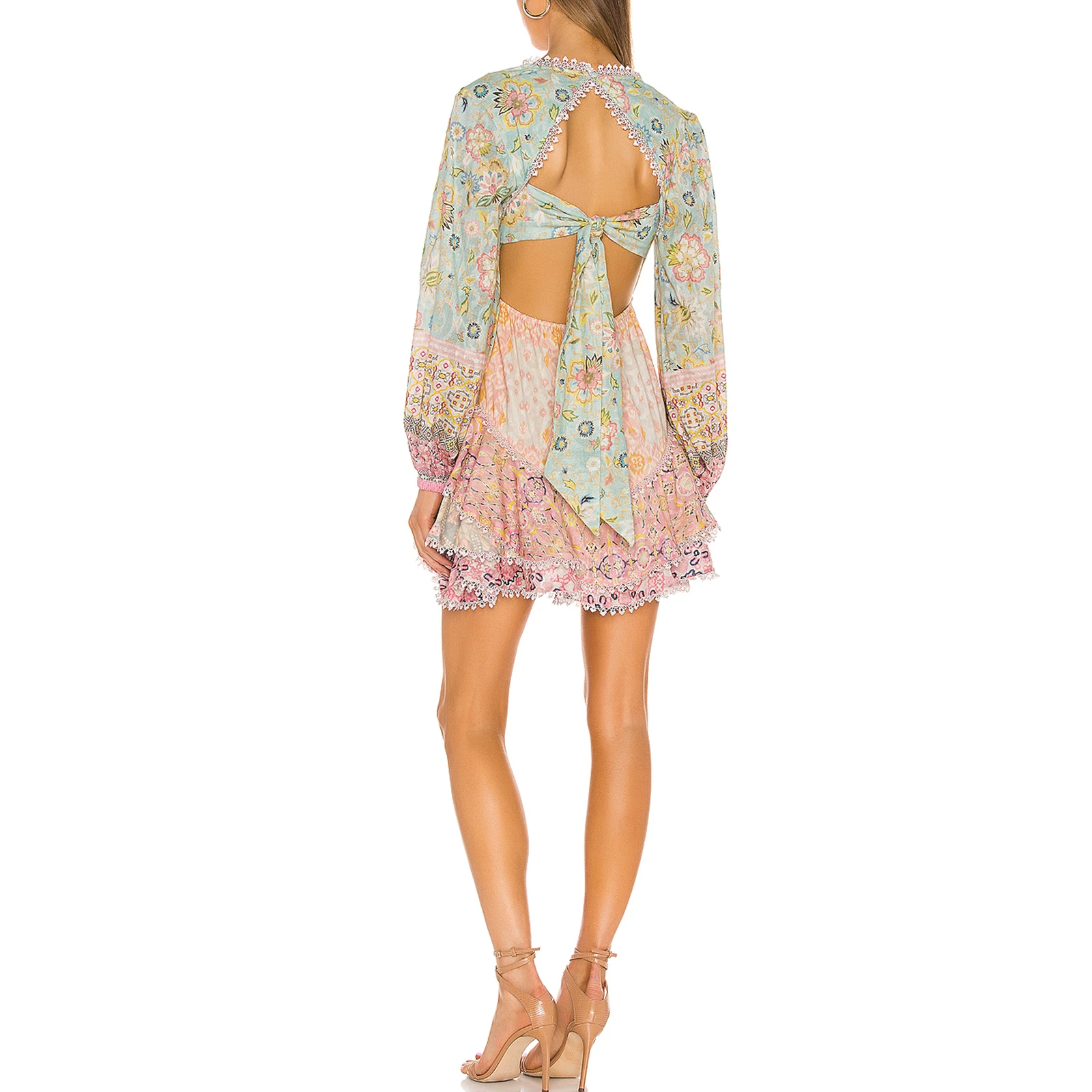 

New FashionCheap Price Customized Deep V Neck Long Sleeve Elasticized Waist Cuffs Backless Dress Manufacturer in China