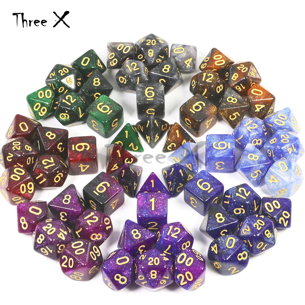 Three X Creative Universe Galaxy набор игральных костей темно-зеленый цвет D4-D20 с таинственным