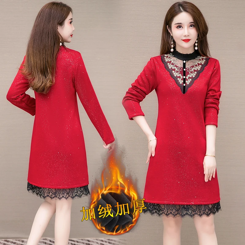 

Женское флисовое платье-свитер с длинным рукавом, размеры до 5XL