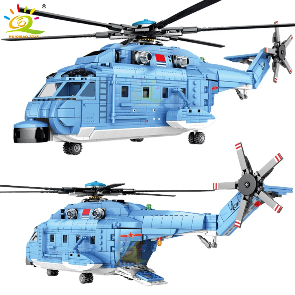 

HUIQIBAO 908PCS Z-18 Utility Helicopters Fighter Building Blocks Military City Airplane Pilot Figures Plane Bricks Toys Children