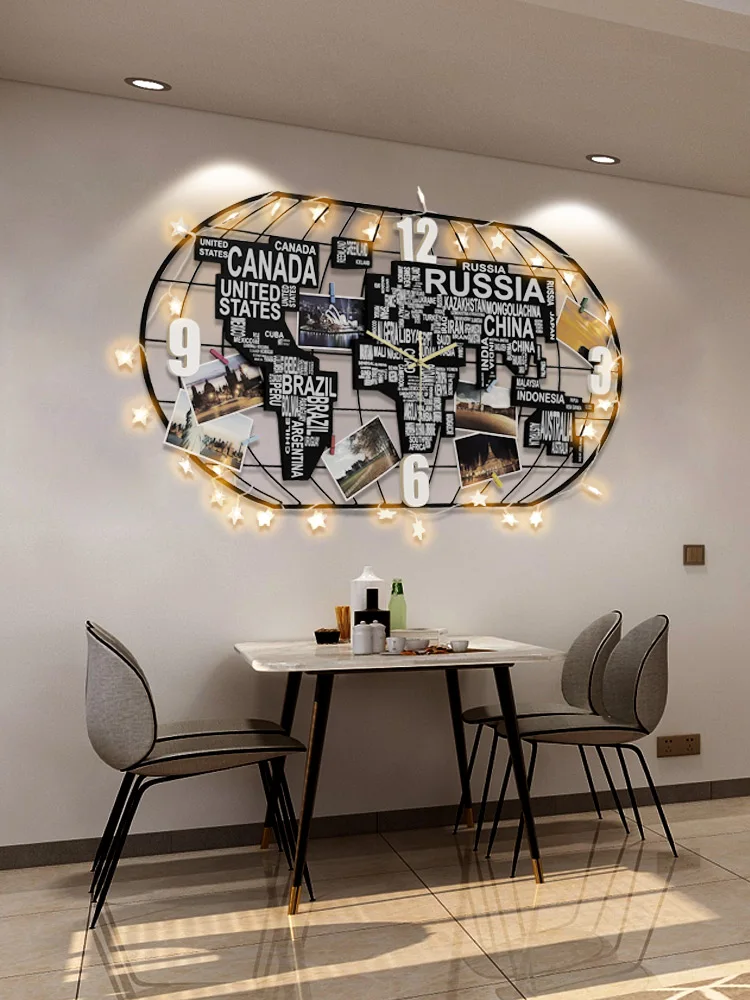 Nordic Metal Wall Clock LED 3d Mechanism World Map Clocks Home Decor Living Room Art Gift Zegar Decoration FZ577 | Дом и сад