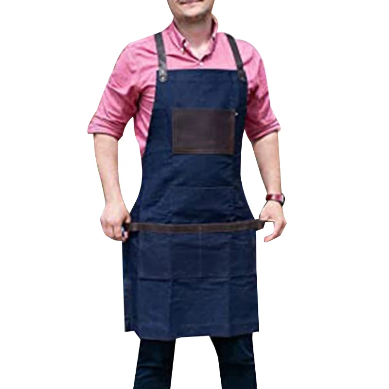 

Heavy Duty Canvas Work Apron with Pockets Adjustable Cross-Back Straps Apron Bib for Men and Women Gardening Restaurant Barber